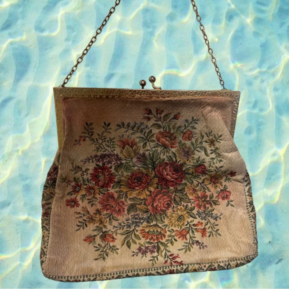 1960s Needlepoint Floral Tapestry Handbag